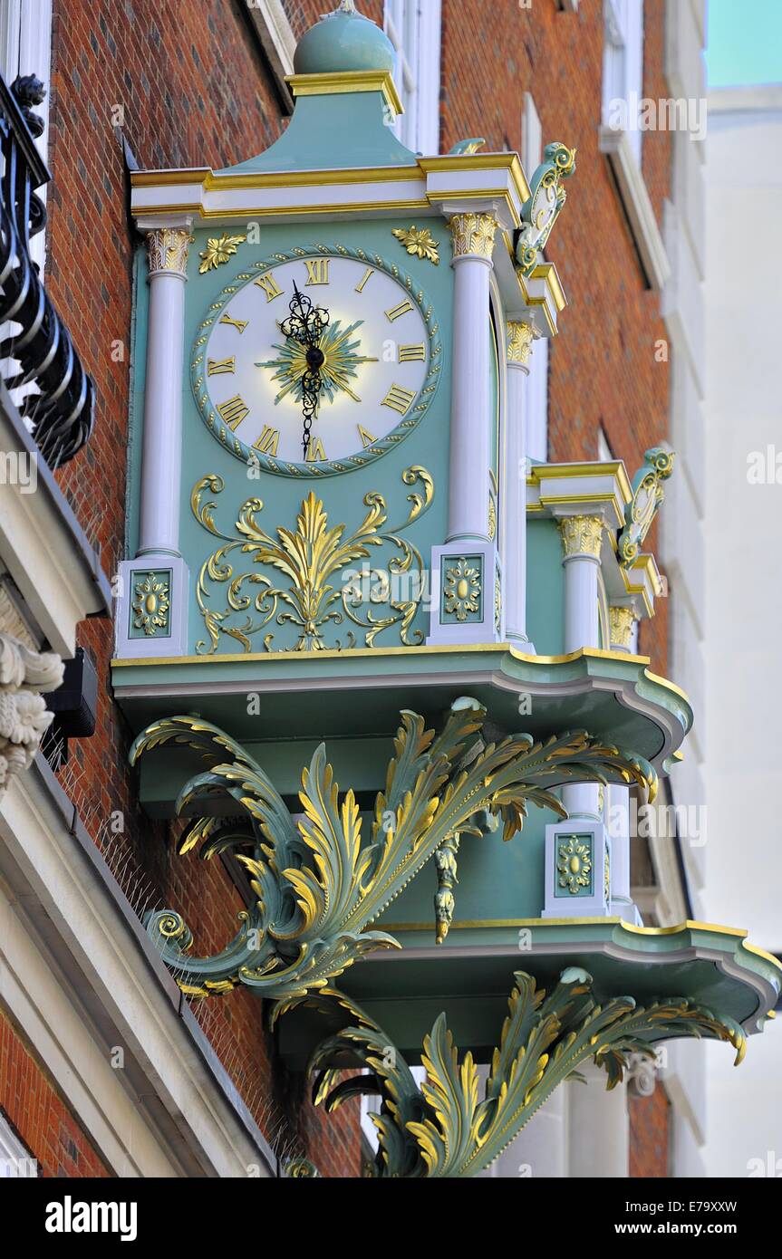 Ornate clocks above the main entrance to the Fortnum & Mason shop in