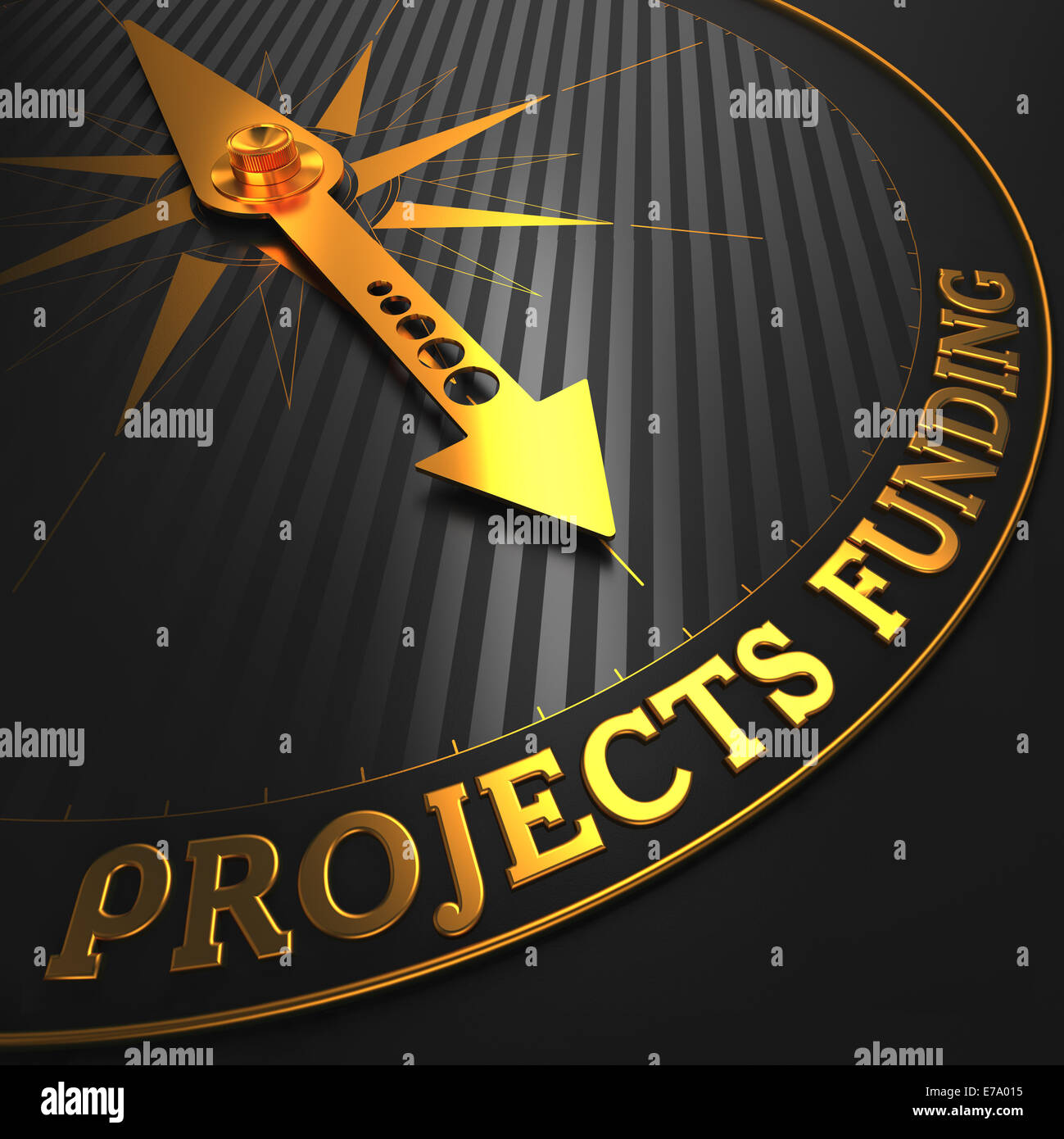 Projects Funding on Golden Compass Needle. Stock Photo