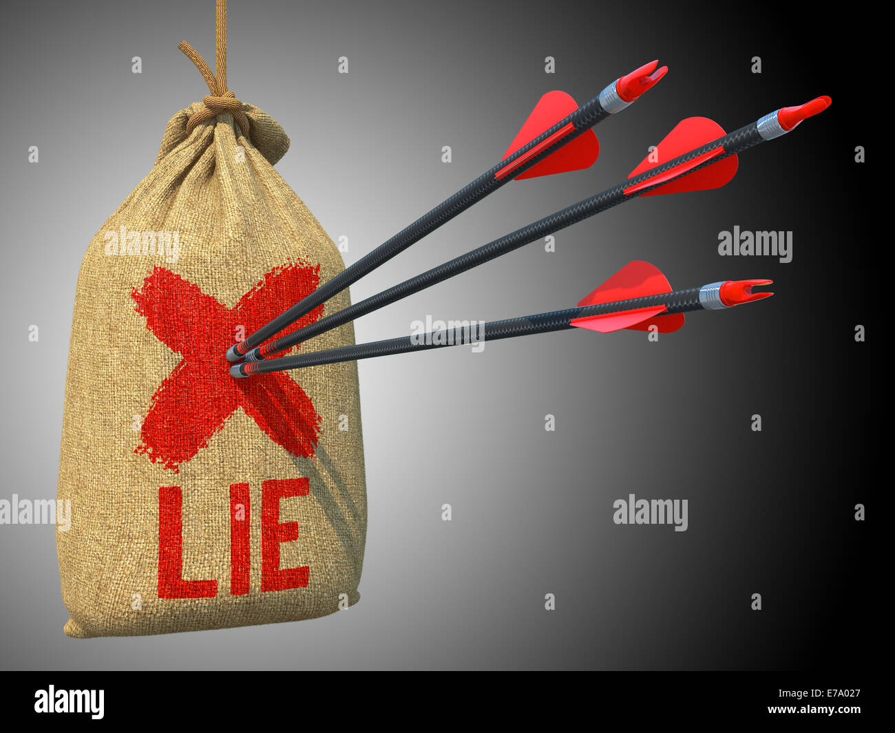 Lie - Arrows Hit in Red Mark Target. Stock Photo