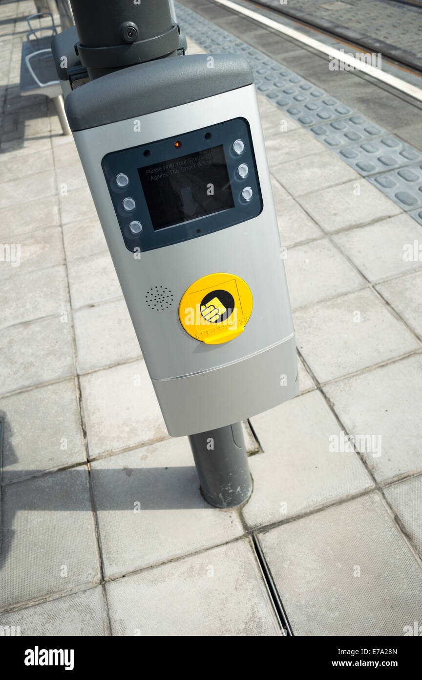 Smart Card / Ridacard machine at a tram stop in Edinburgh city centre Stock Photo