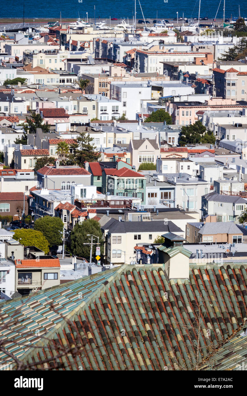 Attractive houses on a hill in the Marina district of San Francisco