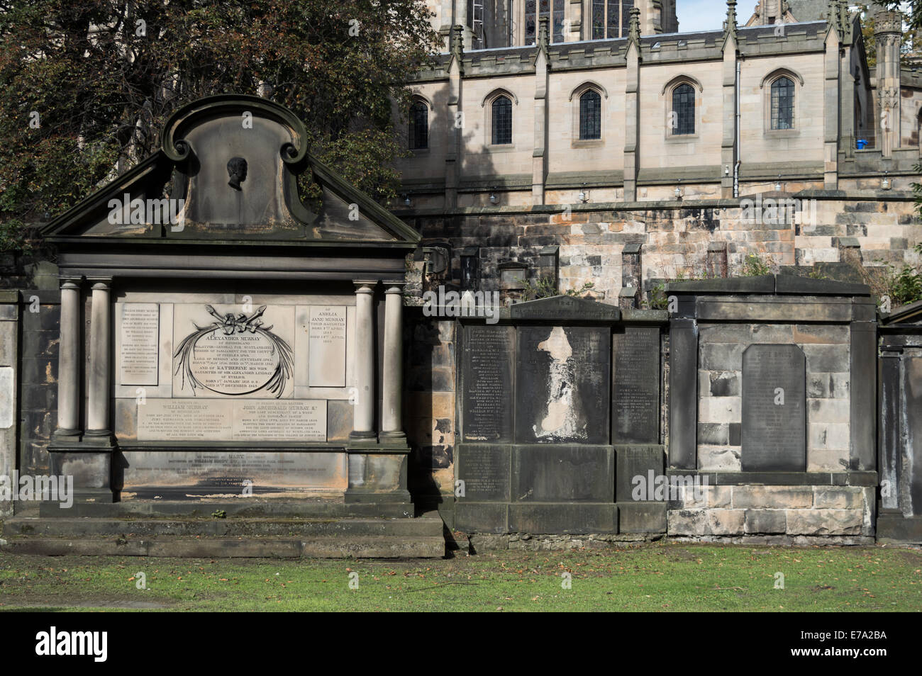 Gravestones in St Cuthberts cemetery, Edinburgh city centre Stock Photo