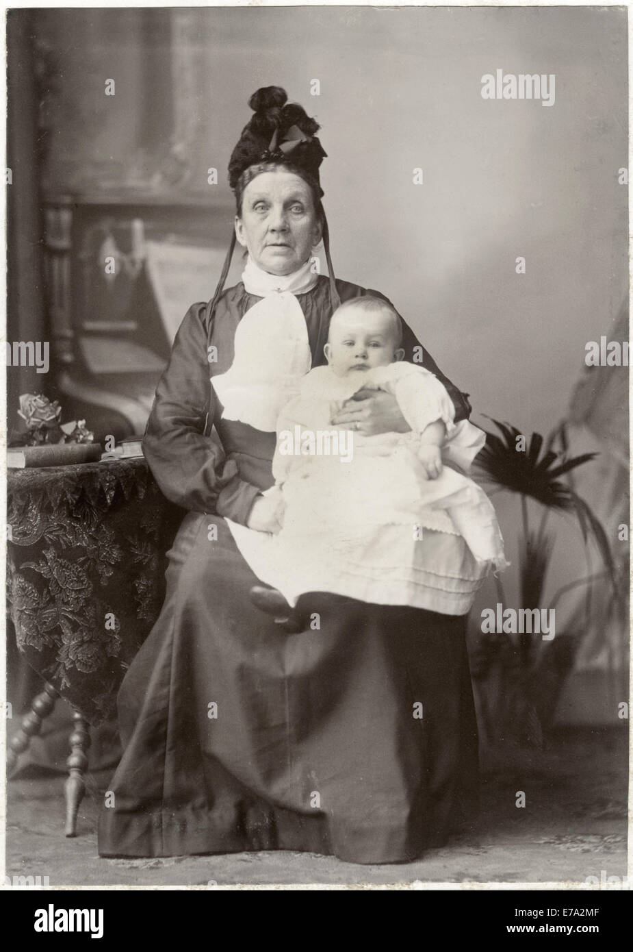 Mother Holding Infant Child, Portrait, circa 1905 Stock Photo