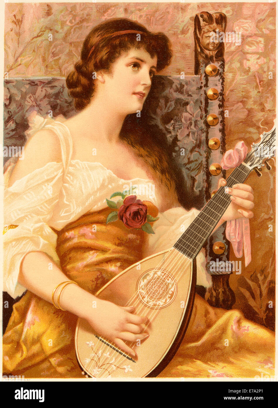 Woman Playing Guitar, 'The Old Song', 1891 Stock Photo
