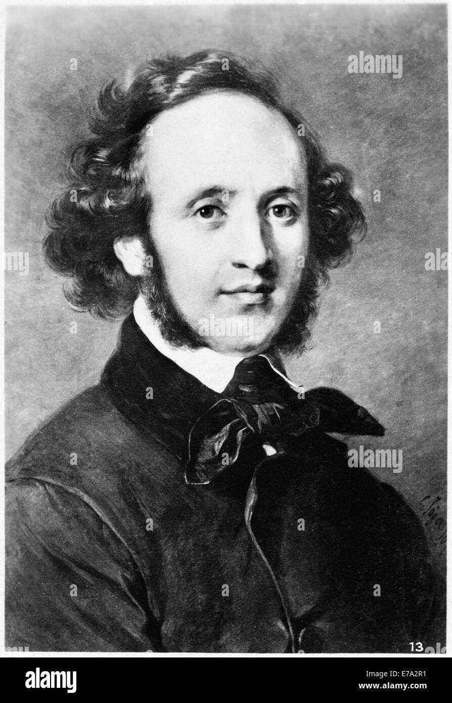 Jakob Ludwig Felix Mendelssohn Bartholdy (1809 –1847), German Composer, Pianist and Conductor, Early Romantic Period, Postcard Stock Photo