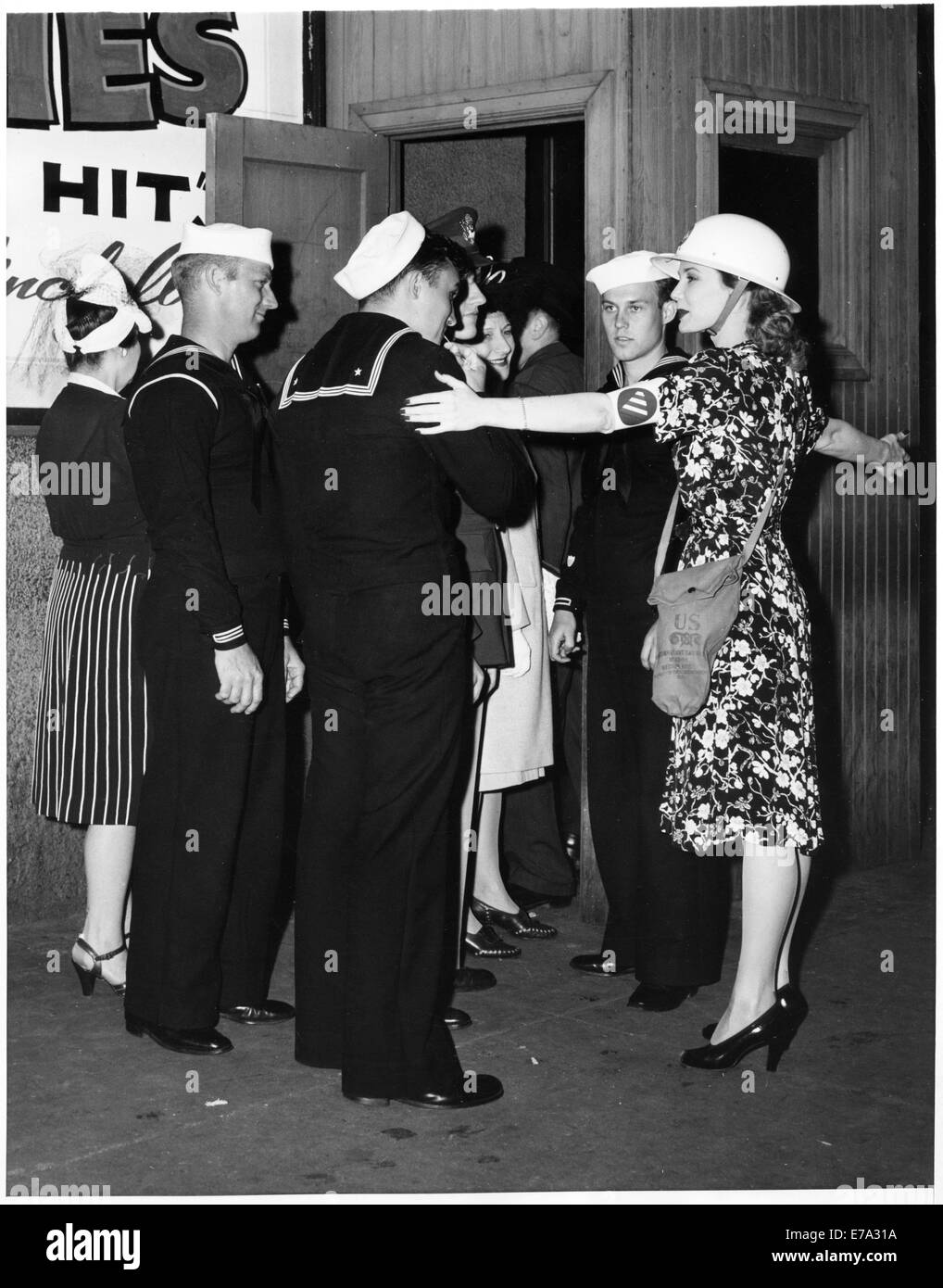 Showgirl Betty Douglas Doubling as Air Raid Warden during WWII, New York City, USA, 1943 Stock Photo