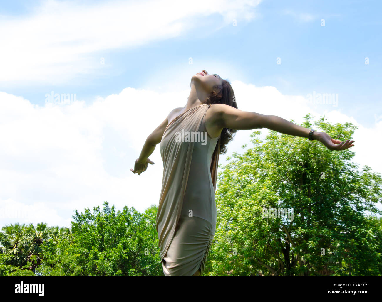 happy woman feel free in nature Stock Photo