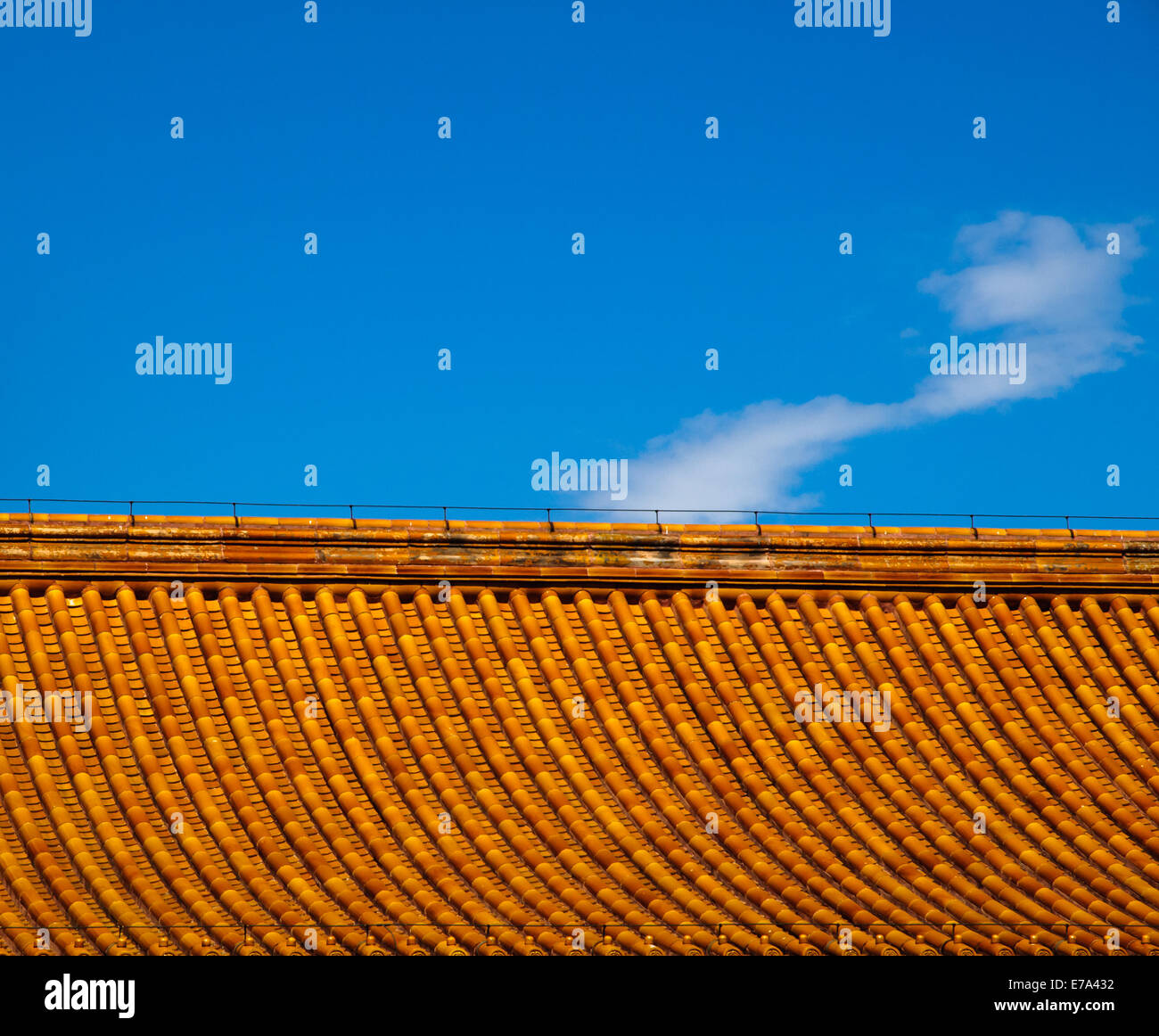 Orange, tiled Chinese rooftops in the Forbidden City, Beijing, China Stock Photo
