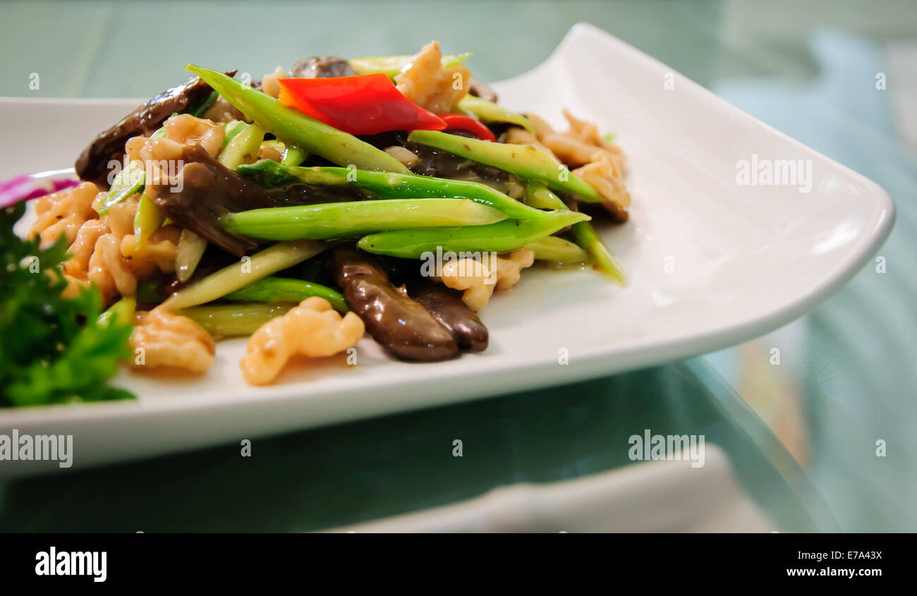 Chinese food on white plate Stock Photo