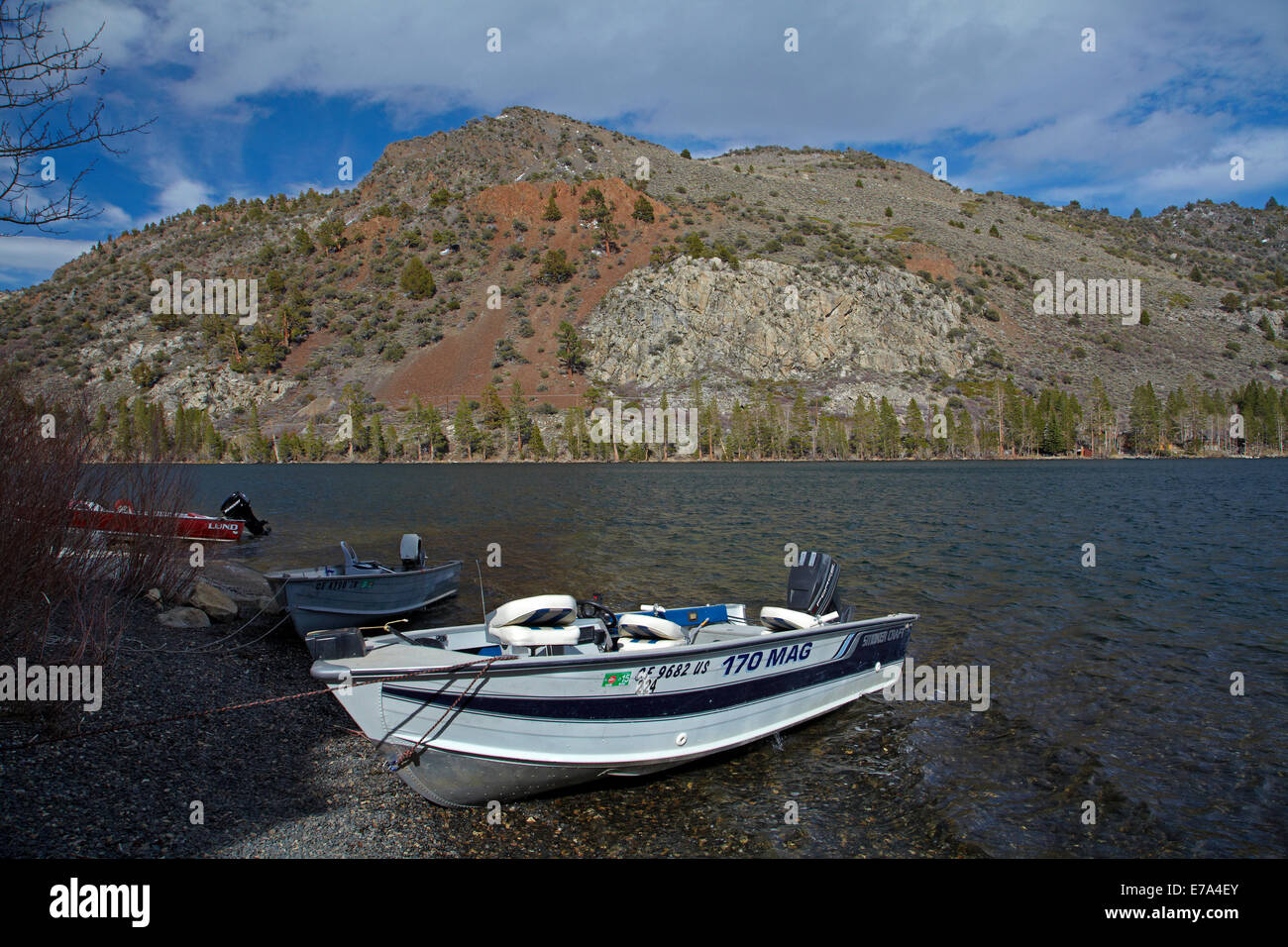 Fishing boats, Silver Lake, near June Lake, Mono County, Eastern Sierra, California, USA Stock Photo