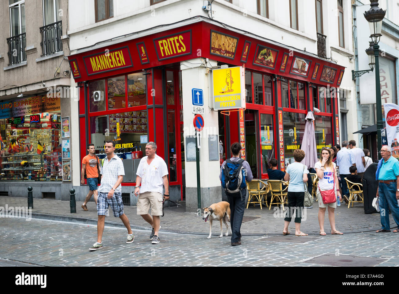 A Frites shop / restaurant in the center of Brussels. Stock Photo