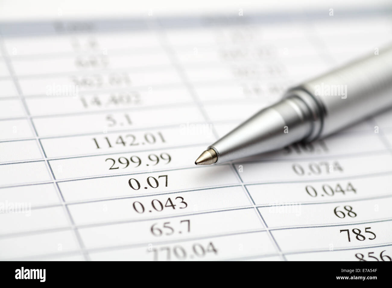 Financial statements. Ballpoint pen on financial statements. SDOF. Close-up. Stock Photo