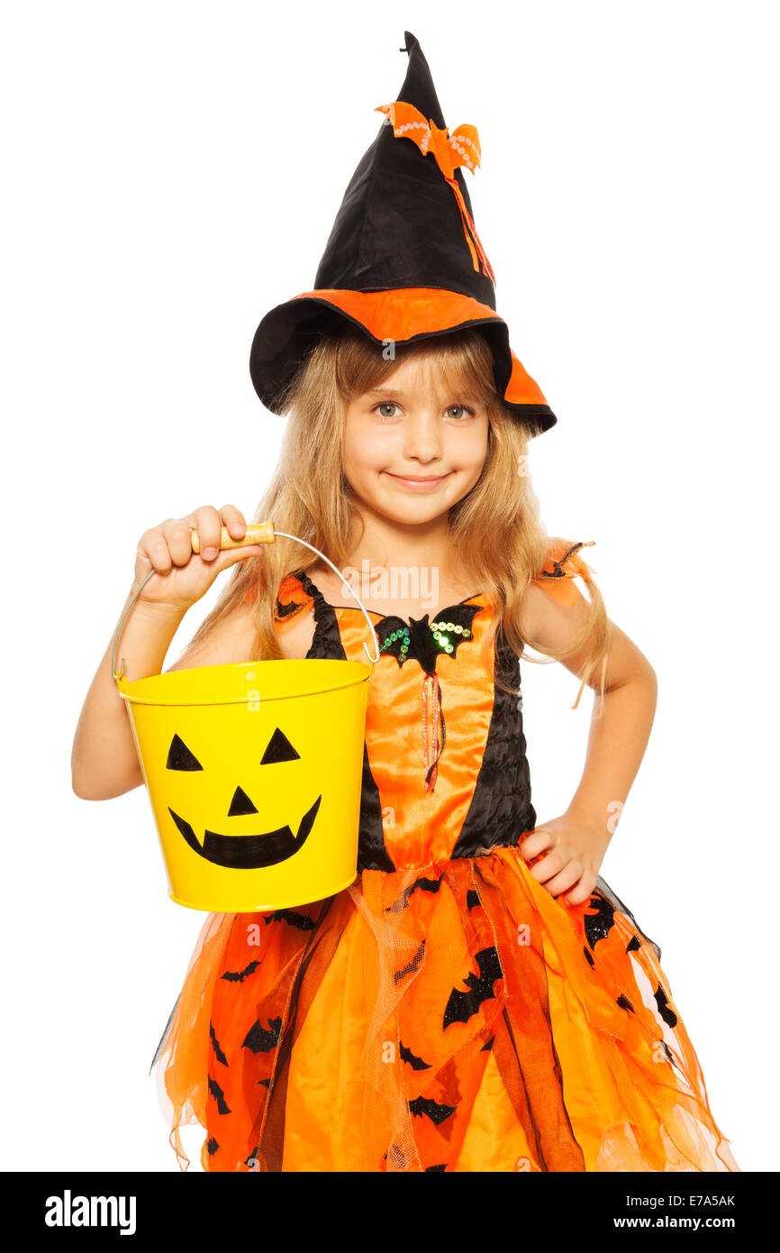 Little girl in Halloween witch dress Stock Photo - Alamy
