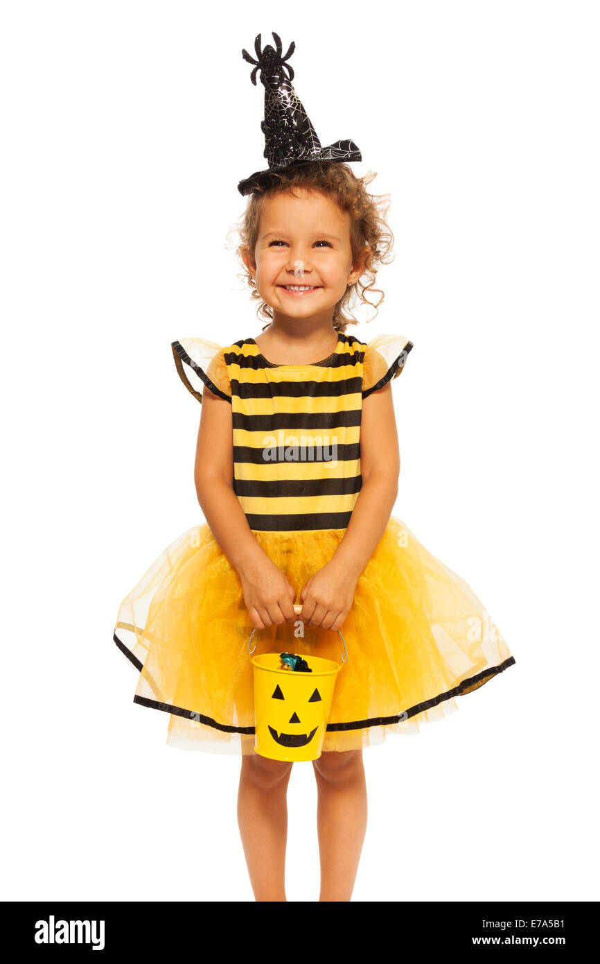 Girl in Halloween bee stripped costume Stock Photo