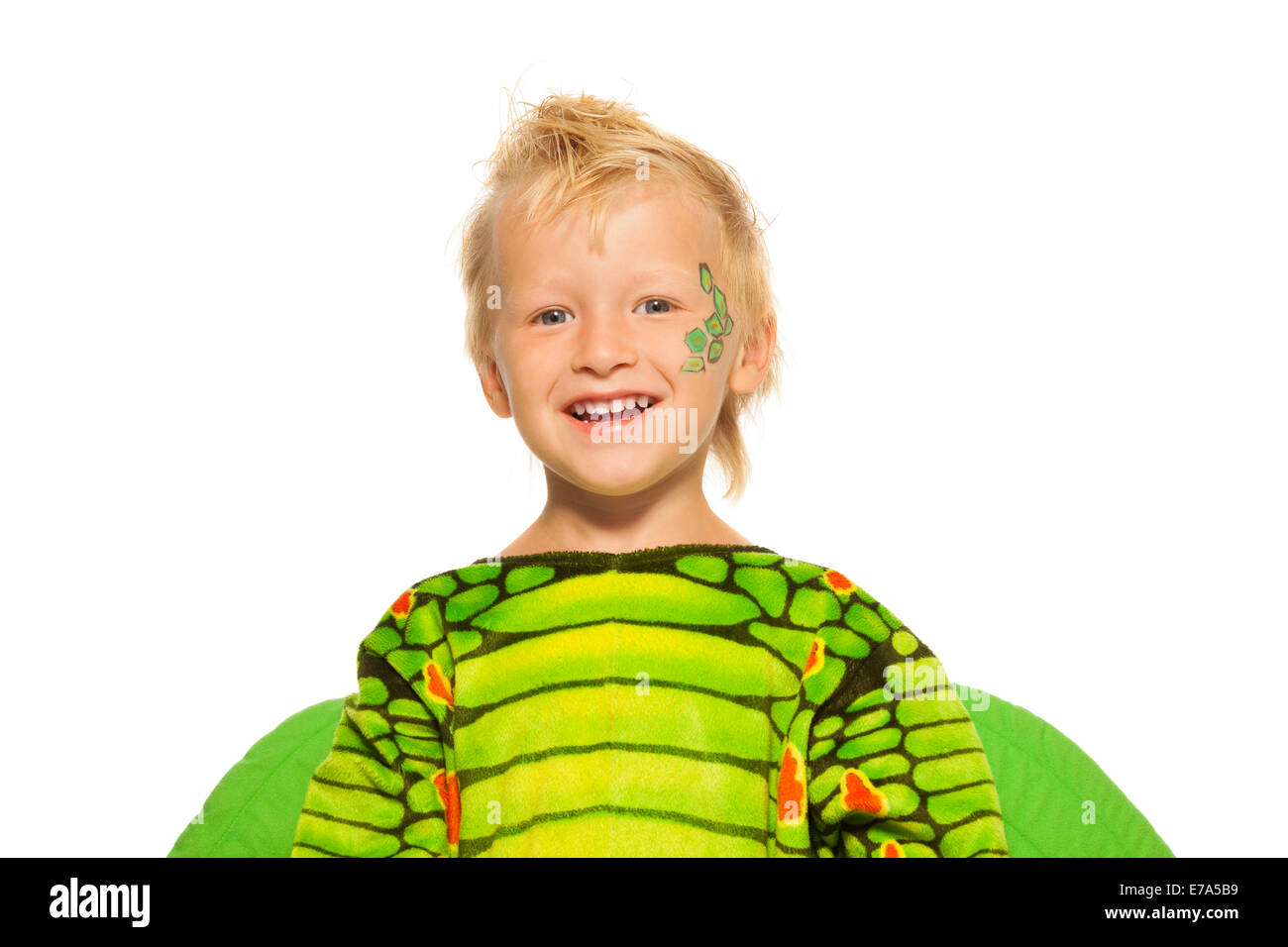 Close portrait of boy in dragon costume Stock Photo