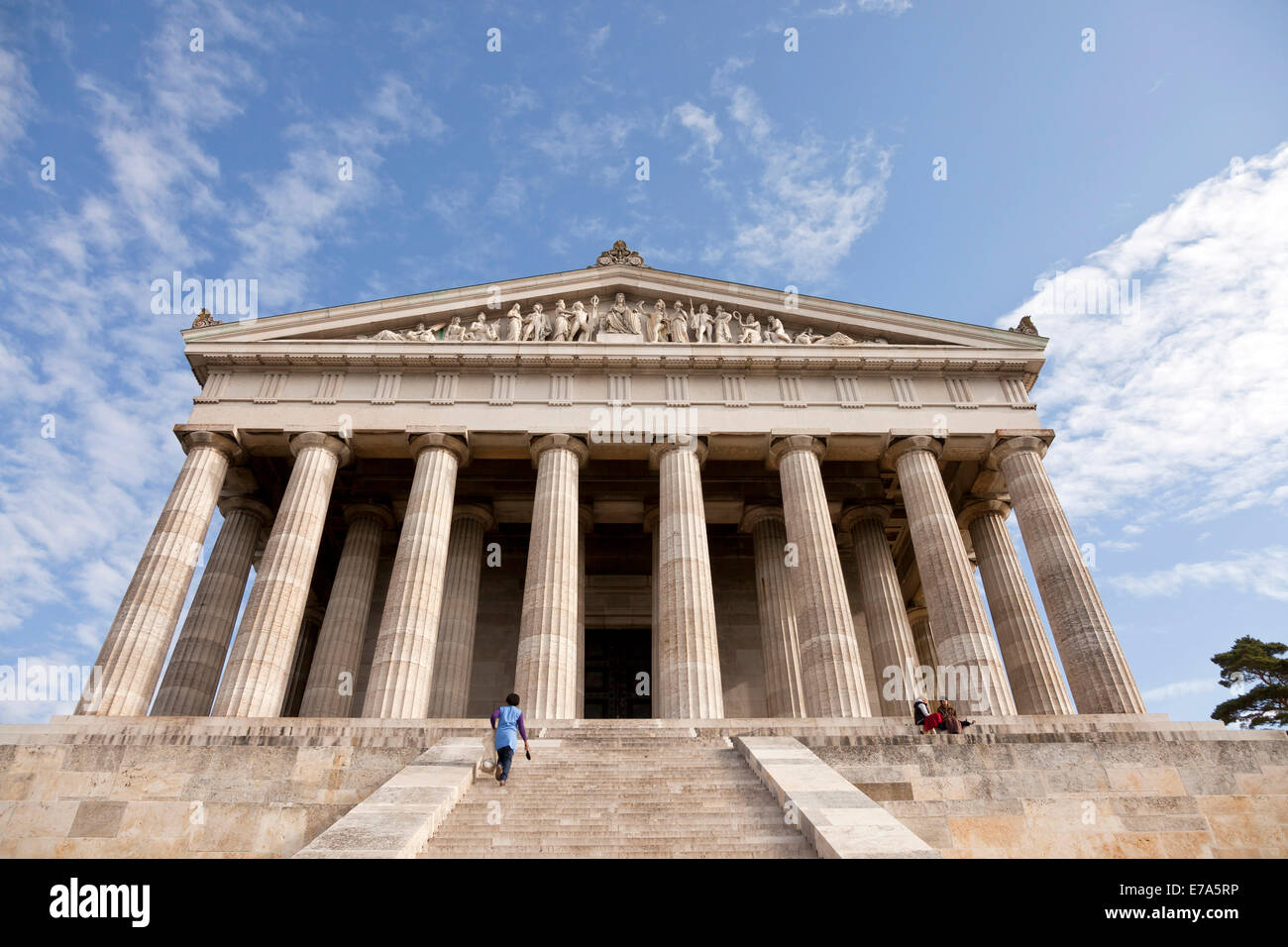 greek style neo-classical building of the Walhalla memorial above the Danube River, east of Regensburg, Bavaria, Germany, Europe Stock Photo