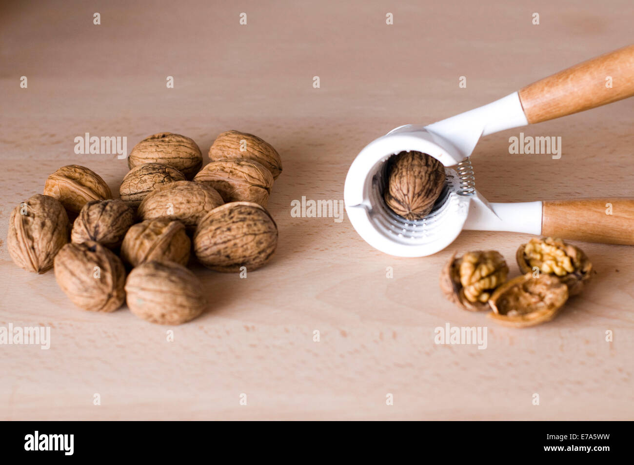 A nutcracker tool ready to crack walnuts Stock Photo Alamy