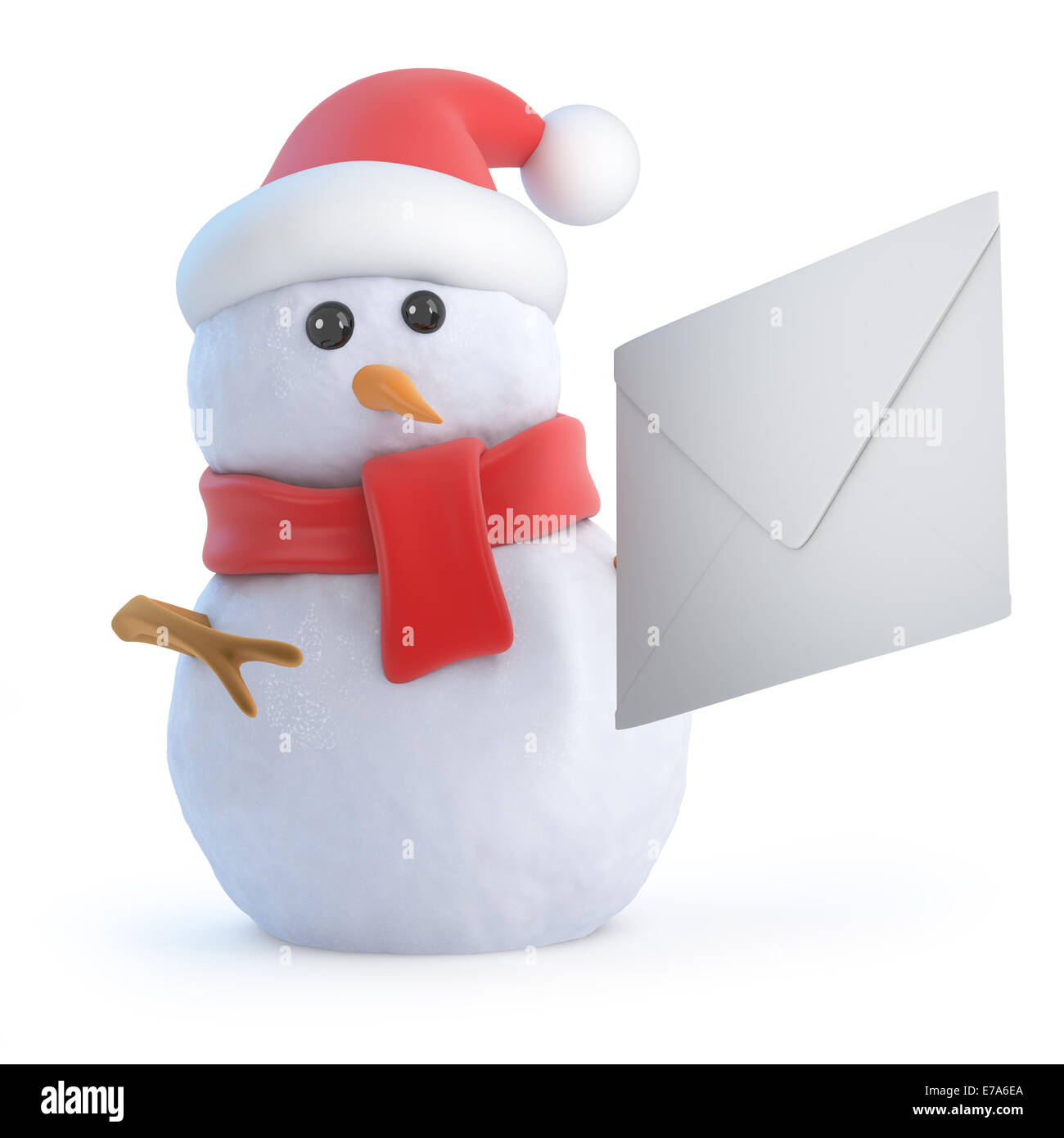 3d render of a snowman wearing a Santa hat holding an envelope Stock ...