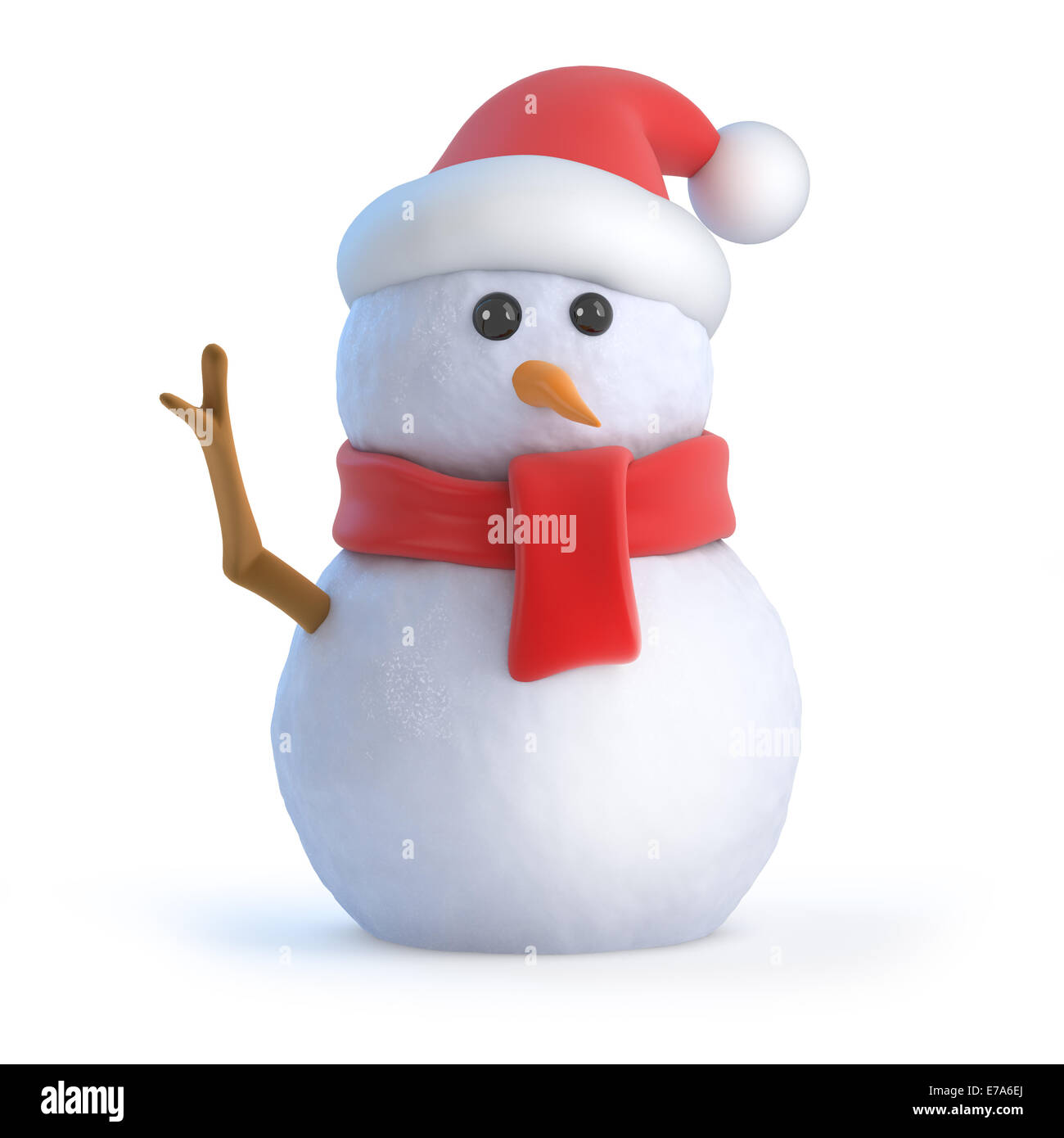 3d render of a snowman wearing a Santa hat and waving hello Stock Photo ...