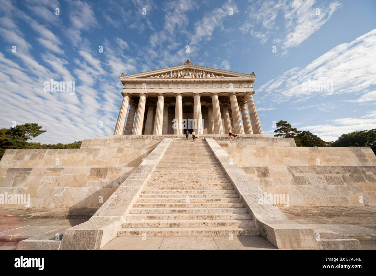 greek style neo-classical building of the Walhalla memorial above the Danube River, east of Regensburg, Bavaria, Germany, Europe Stock Photo