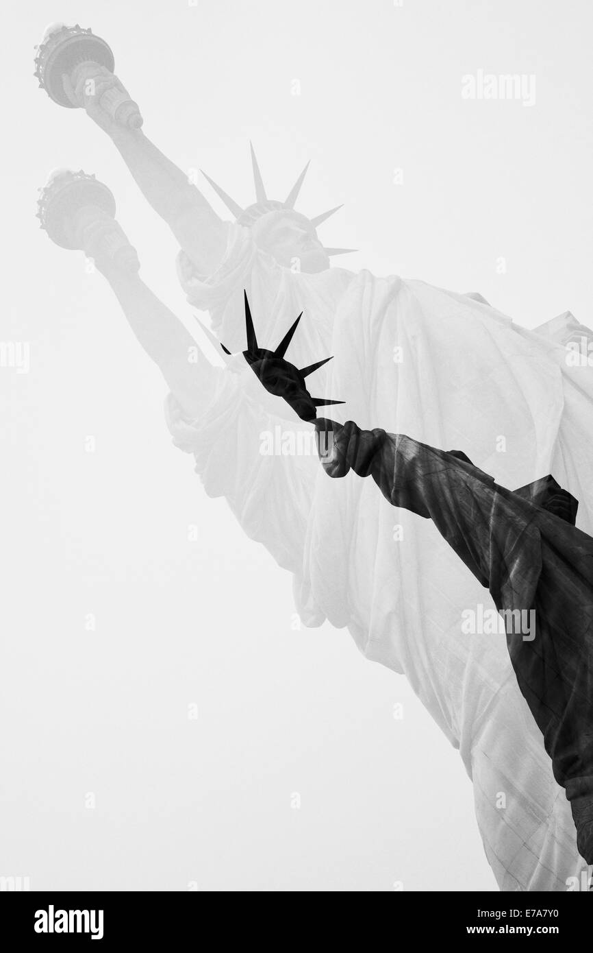 Statue of liberty in double exposure Stock Photo