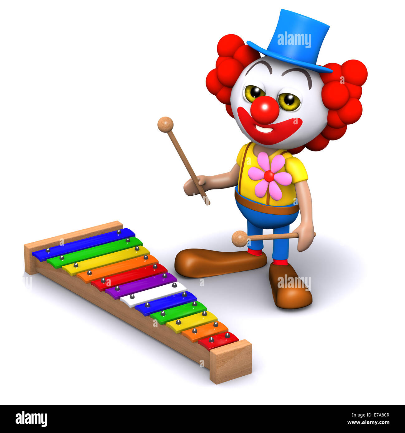 3d funny cartoon clown character in silly hat and blue wig playing a ...