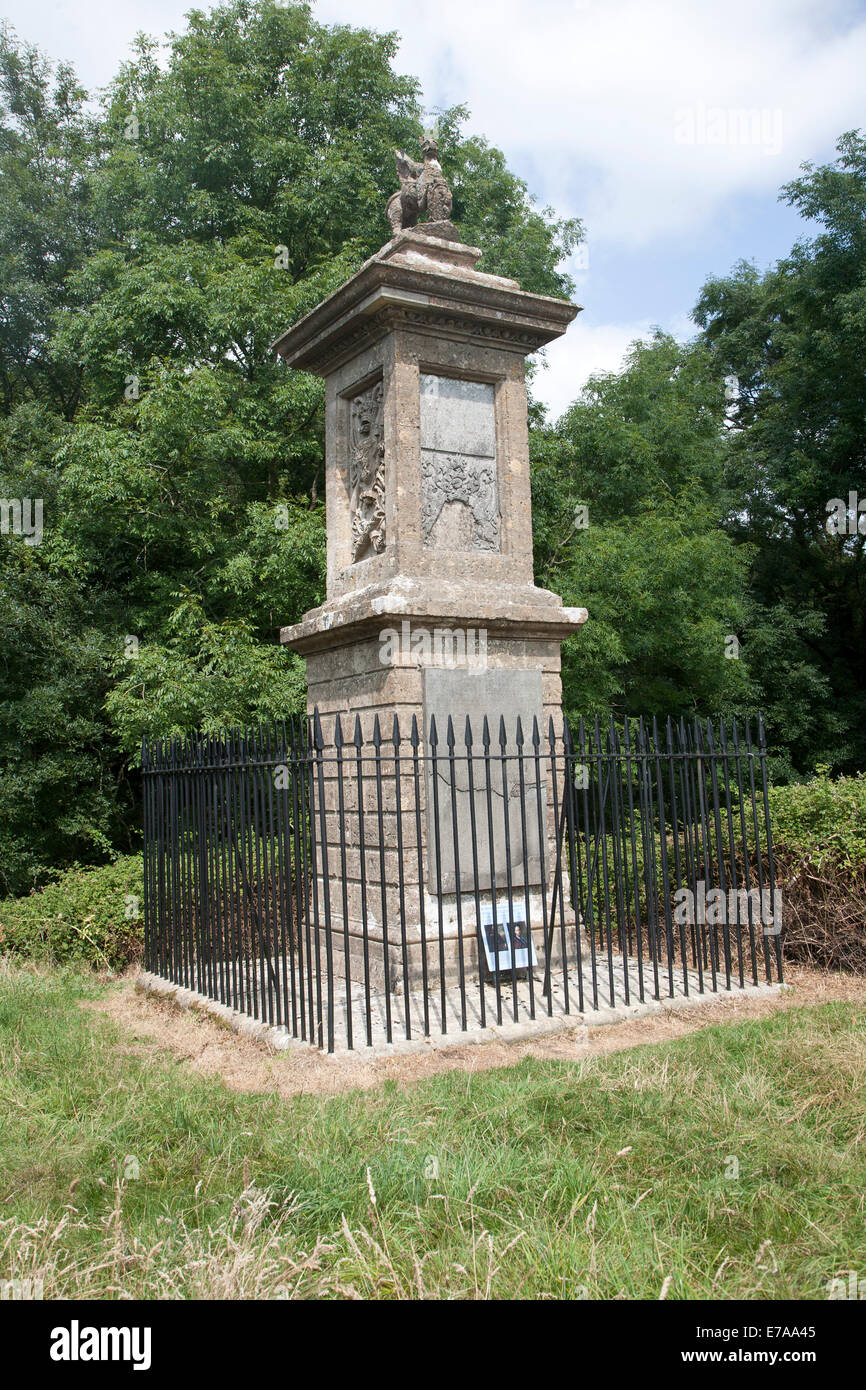 Sir Bevil Grenville monument marking battle of Lansdown 1643 in English Civil war, near Bath, Somerset, England, erected 1720 Stock Photo