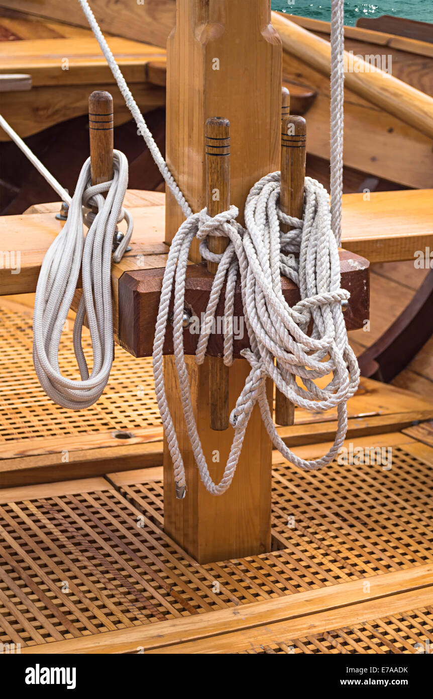 The ropes on a sailboat Stock Photo Alamy