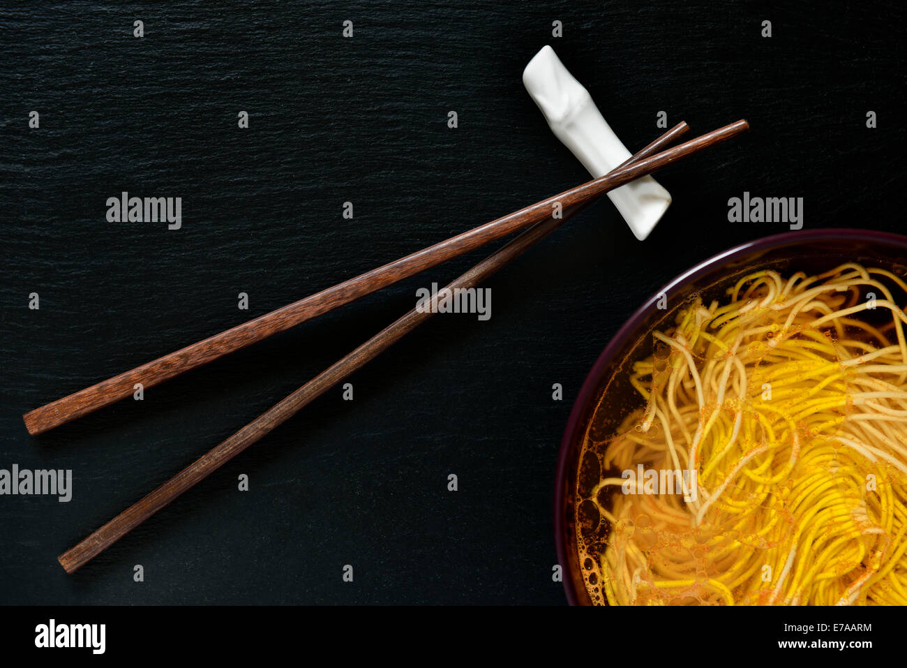 Soup noodles and chopstick Stock Photo