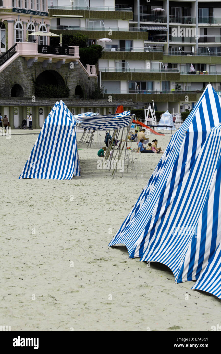 Beach tents for changing, at Dinard, Brittany, France Stock Photo