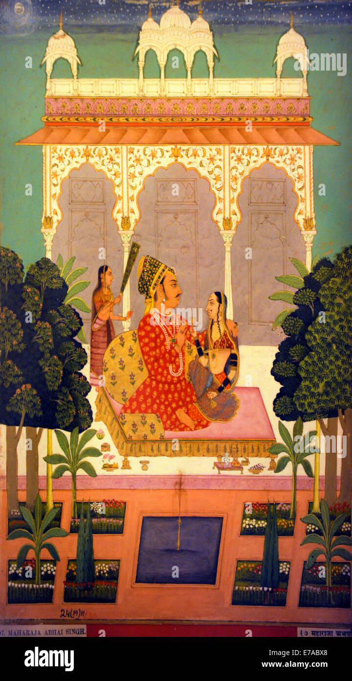 Detail from a miniature painting in the Meherengarh Fort Palace Museum in Jodhpur, Rajasthan, India Stock Photo