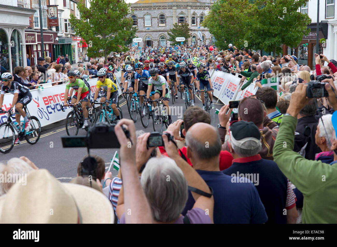Exmouth, Devon. 11th September, 2014. Cyclists leaving Exmouth, Devon at the start of the Tour of Britain Stage 5. Credit:  Rob Cousins/Alamy Live News Stock Photo