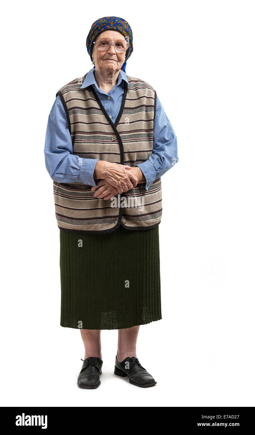 Full length of senior woman over white background Stock Photo