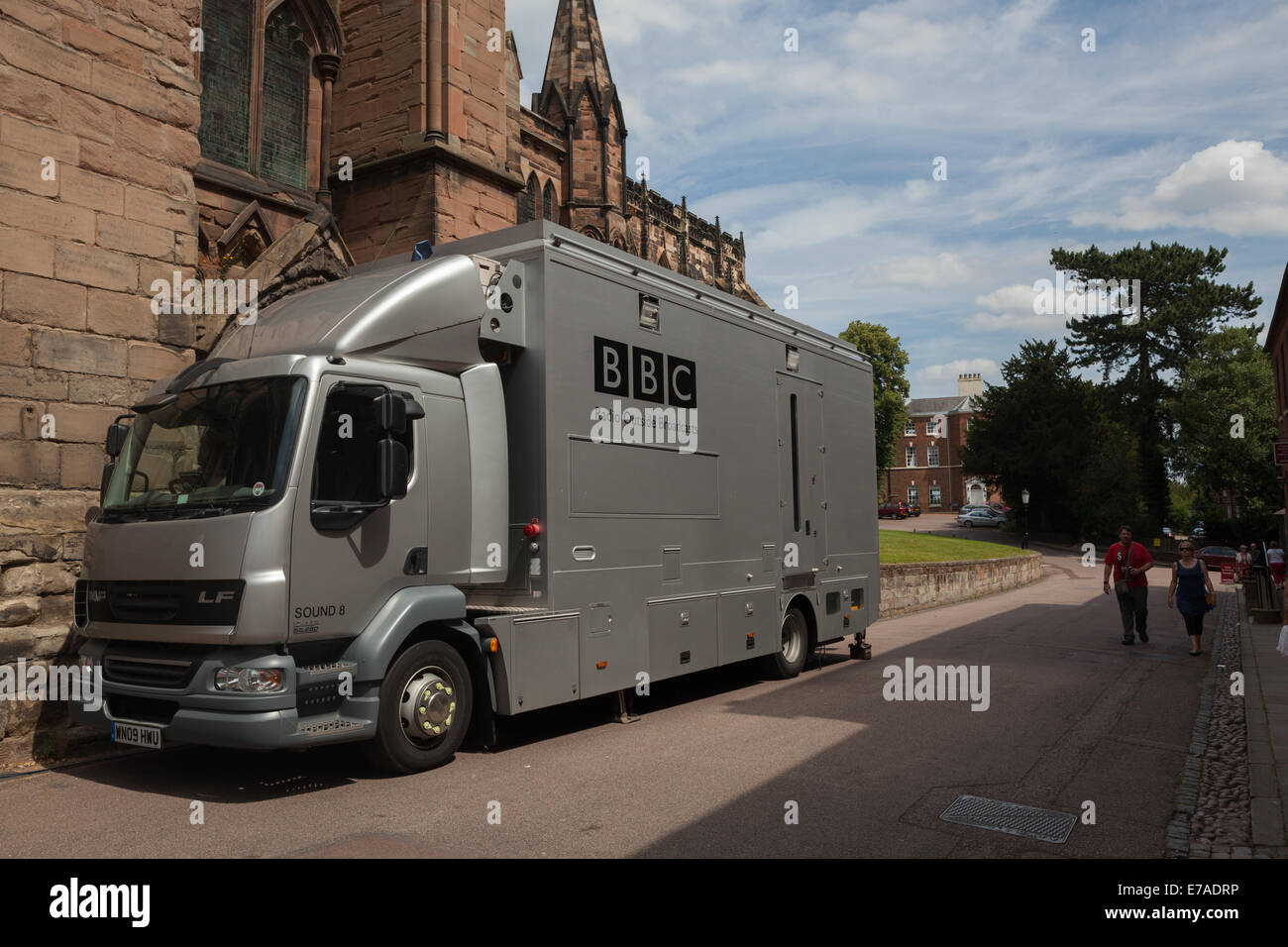 The BBC's radio outside broadcast vehicle near Lichfield cathedral in