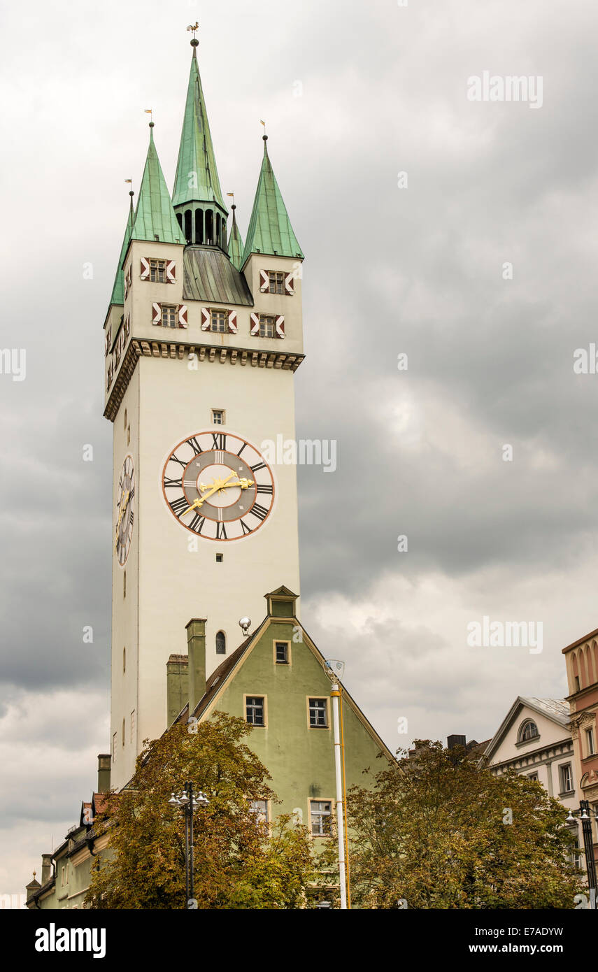 Historic tower (called Stadtturm) of Straubing (Bavaria, Germany) Stock Photo