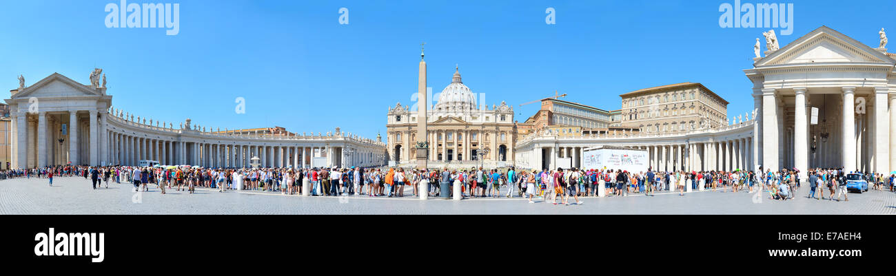 Tourists waiting in queue to get to the Saint Peter's Basilica at St. Peter's Square. Stock Photo