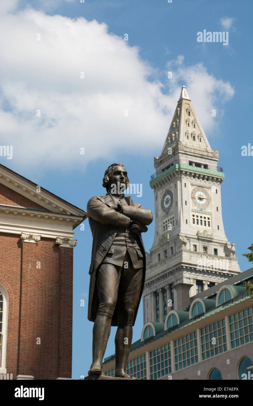 Massachusetts, Boston. Freedom Trail, Faneuil Hall. Samuel Adams statue