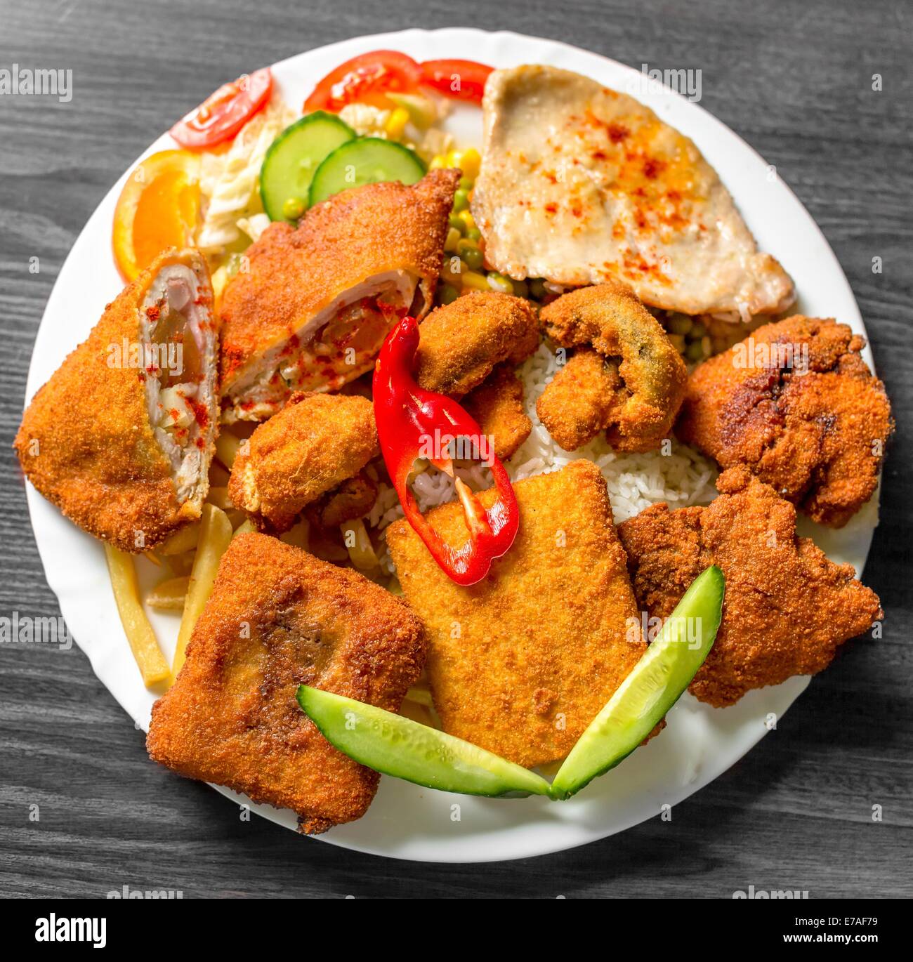 Delicious food on white plate Stock Photo