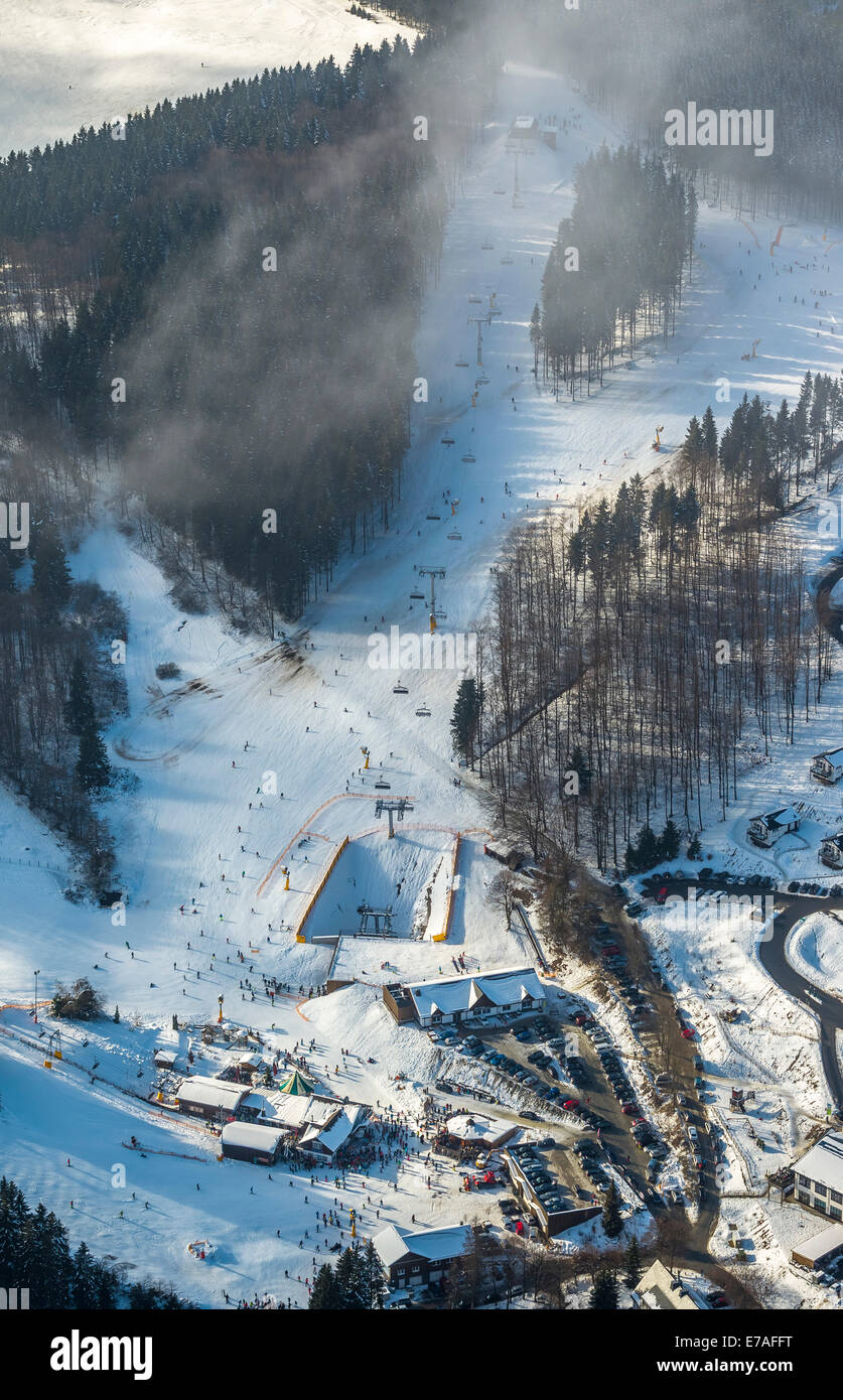 Ski lifts, aerial view, Winterberg, Hochsauerland, North Rhine-Westphalia, Germany Stock Photo