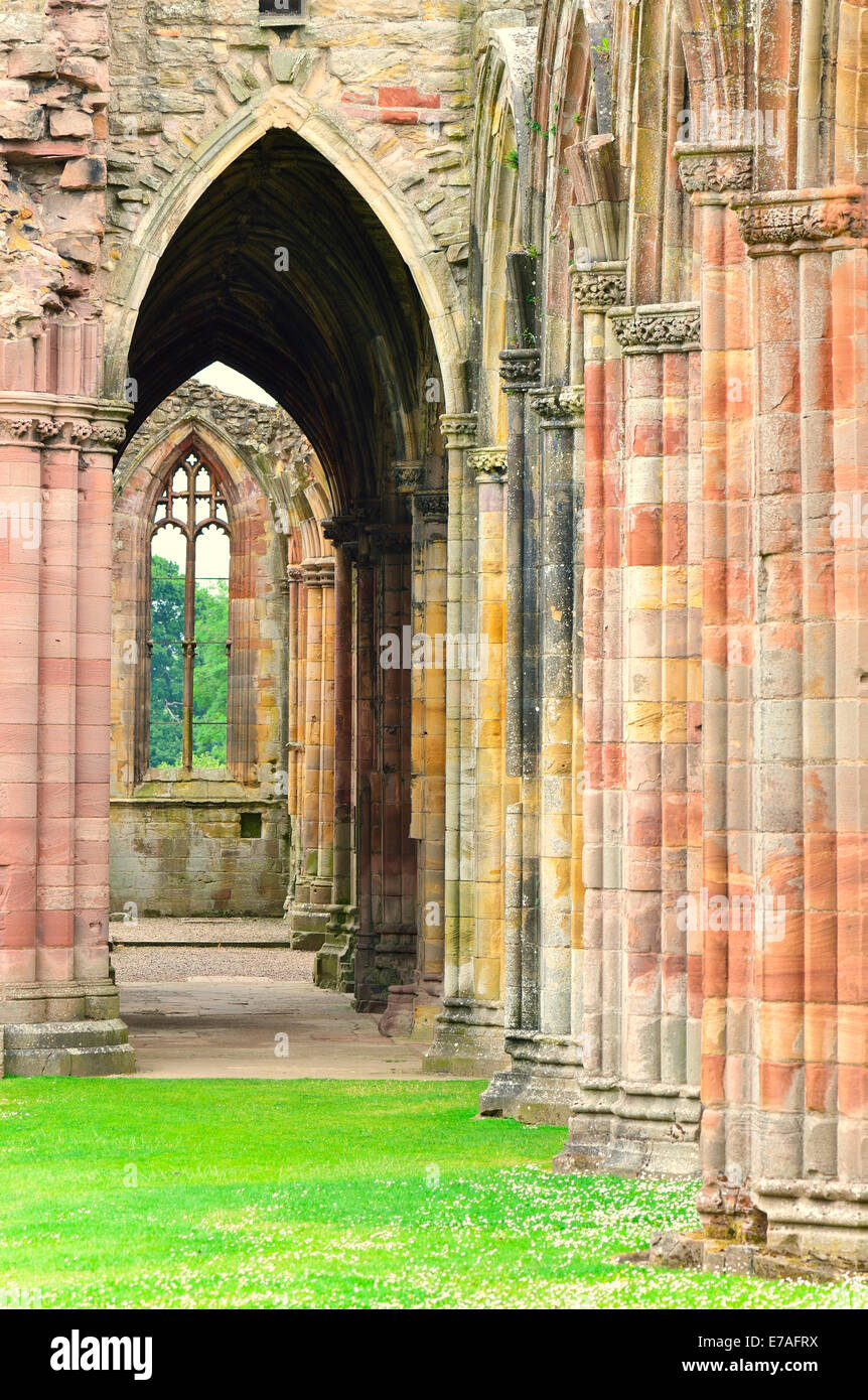 Ruins of the Cistercian monastery of Melrose Abbey, 12th century, Melrose, Scottish Borders, Scotland, United Kingdom Stock Photo