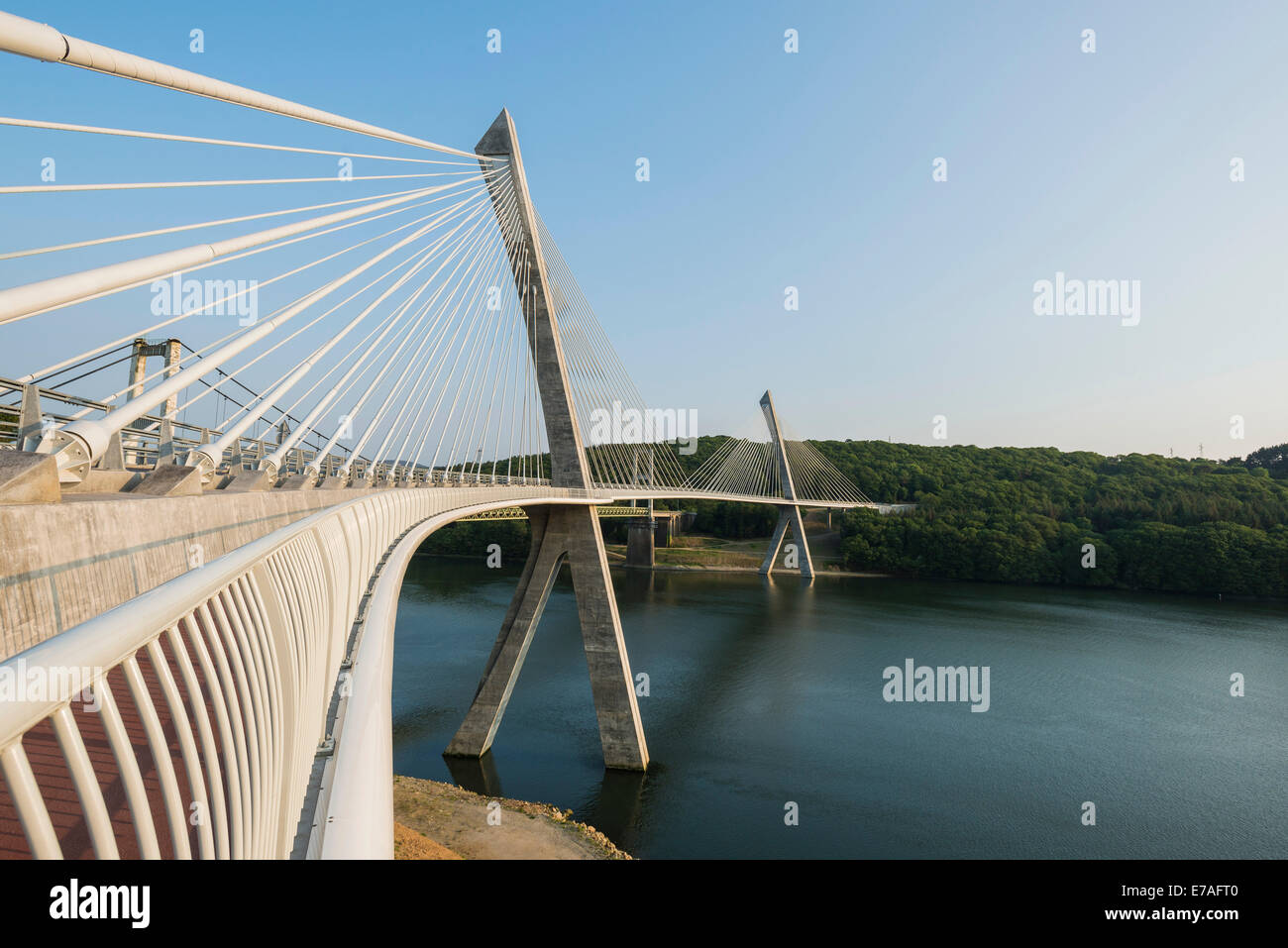Pont de Térénez, a cable-stayed bridge, Aulne River, Brittany, France Stock Photo