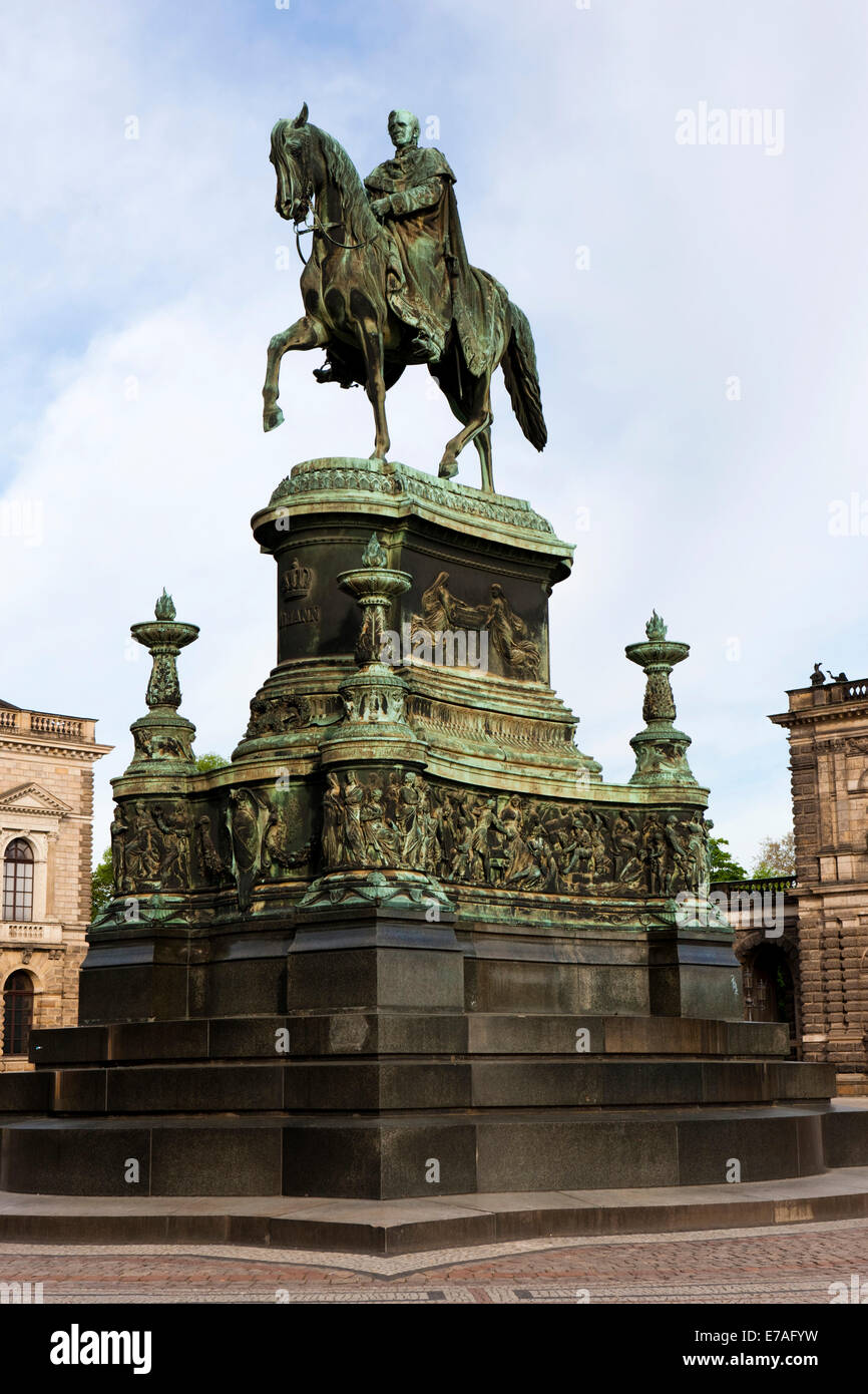 Equestrian statue of King Johann on Theaterplatz square, Dresden, Saxony, Germany Stock Photo