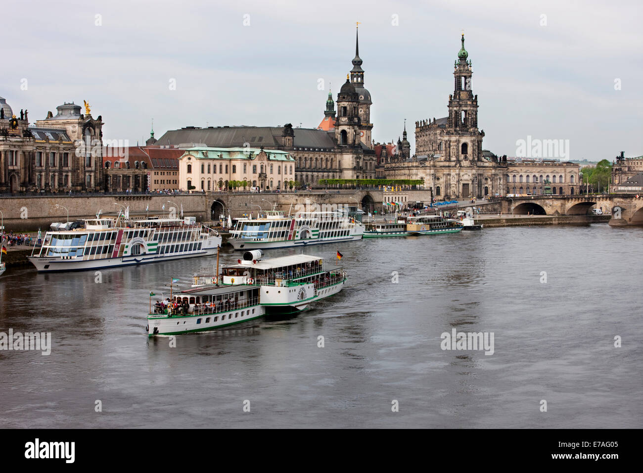View across the Elbe river with the historic district behind, Dresden, Saxony, Germany Stock Photo