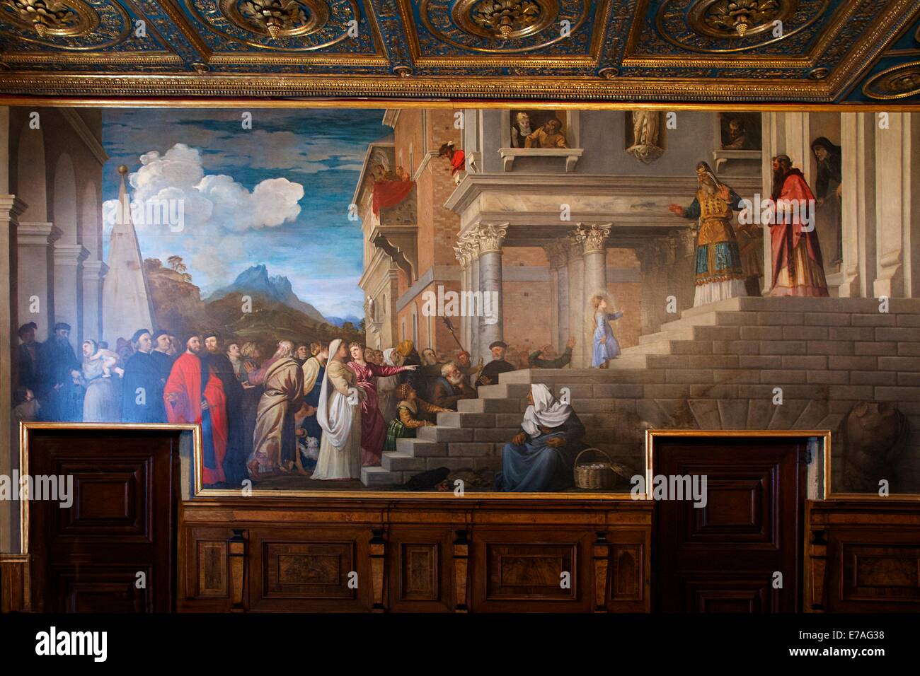 Presentation of the Virgin at the Temple, by Titian,  circa 1534-1538, Galleria dell'Accademia, Venice, Italy, Europe Stock Photo