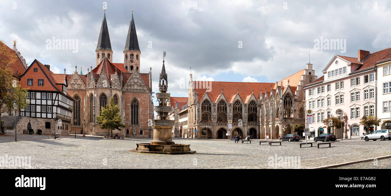 Old town market square, historic Town hall, Church of St. Martini, Brunswick, Lower Saxony, Germany, Europe, Stock Photo