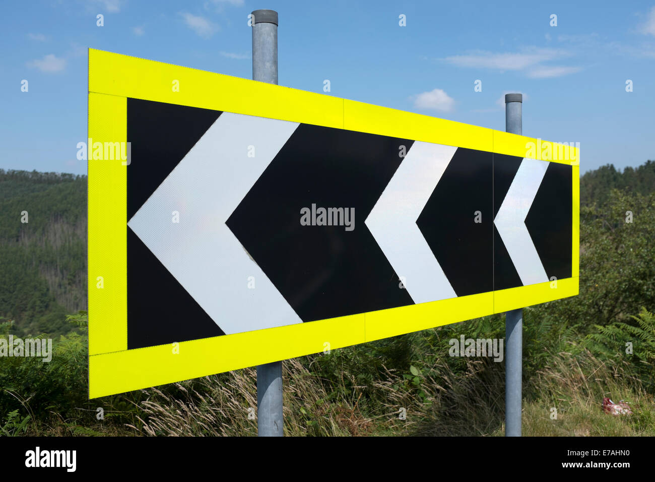 Keep Left Sharp Bend Arrows Sign Black White Yellow Stock Photo