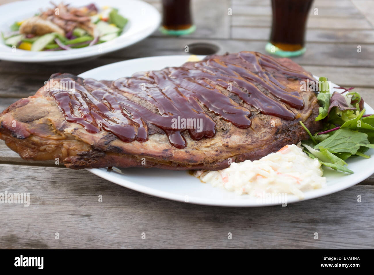 Pub Lunch Eating Out Rack of Ribs Big Appetite Stock Photo
