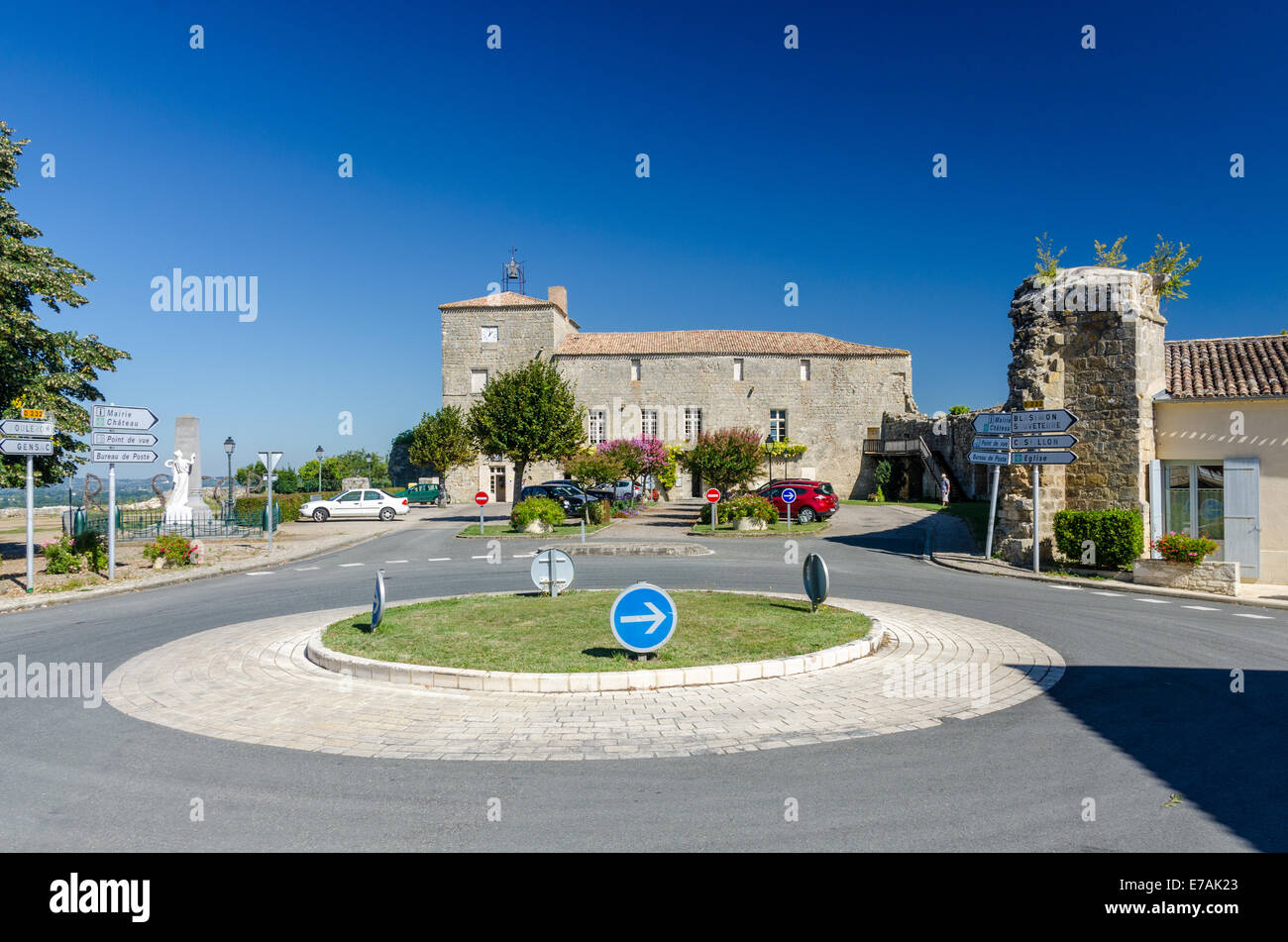 Place de 14 Juillet in the pretty French village of Pujols in the department of Gironde, Aquitane Stock Photo