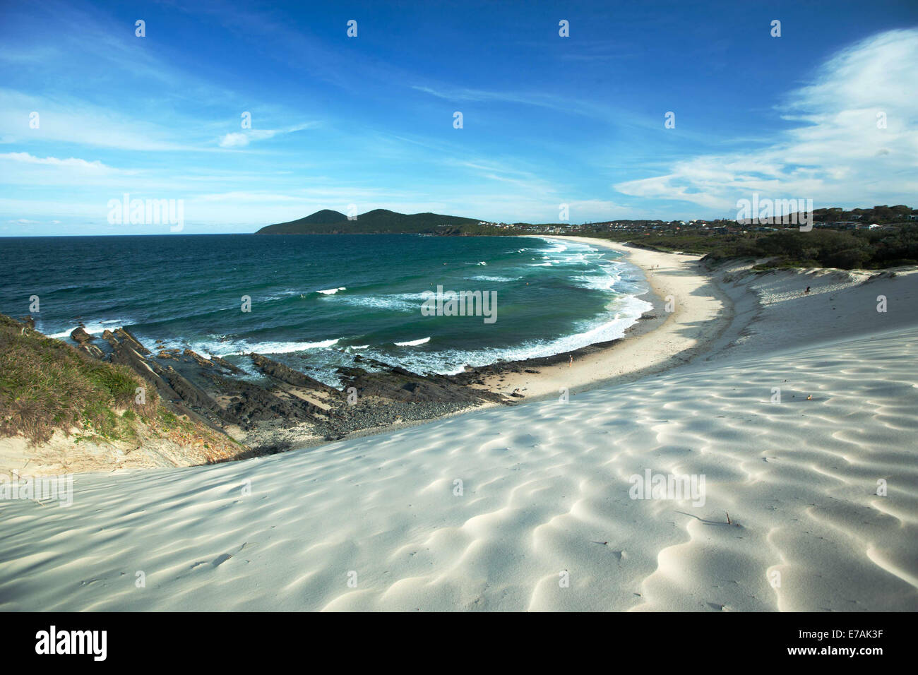 Sand dunes and beach at Bennets Head, Forster, NSW, Australia. Stock Photo