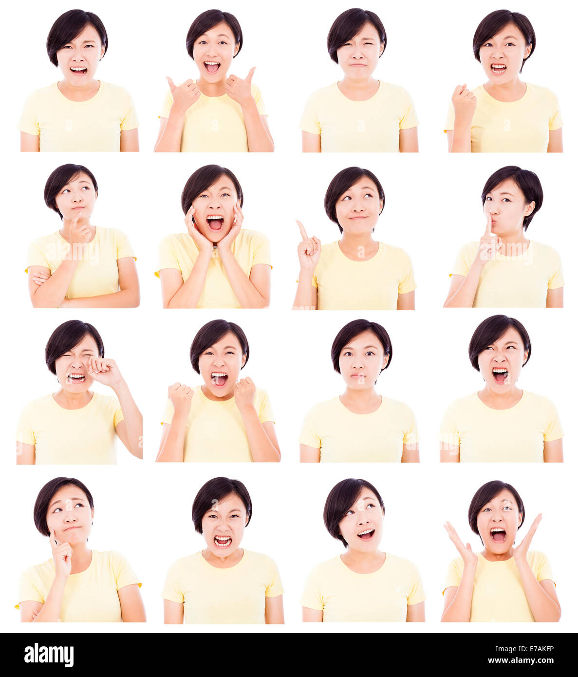 asian young woman making different facial expressions Stock Photo